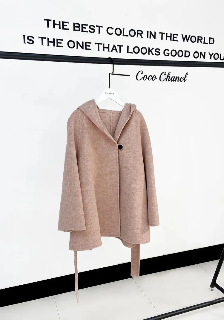 Hnewly Winter Jacket Women Thick Warm Loose Style Hood Luxury Casual Double -sided Wool Blends Ladies Miss Leisure Woolen Coat