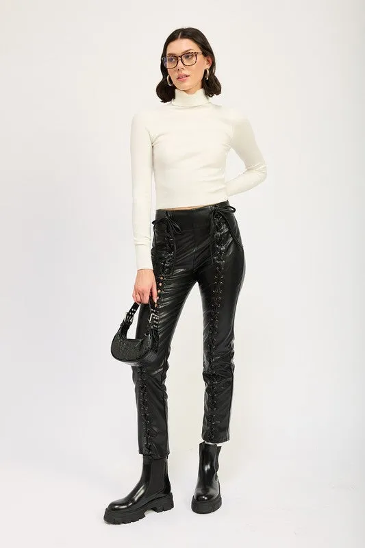 Hot Girl Bad Rep Lace Up Faux Leather Pants In Black