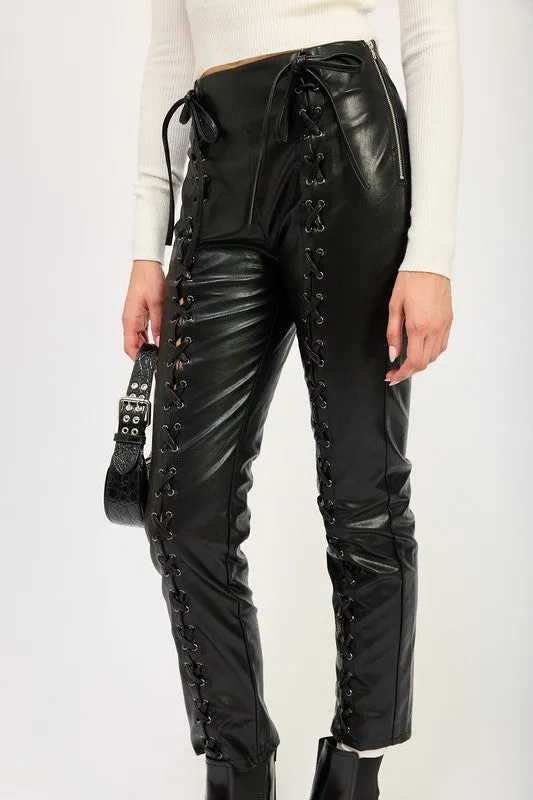 Hot Girl Bad Rep Lace Up Faux Leather Pants In Black