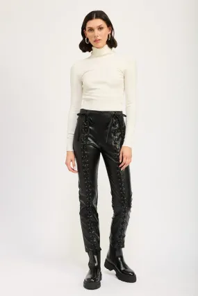 Hot Girl Bad Rep Lace Up Faux Leather Pants In Black