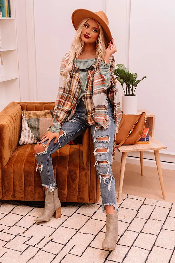 Infinitely Cozy Plaid Poncho In Grey