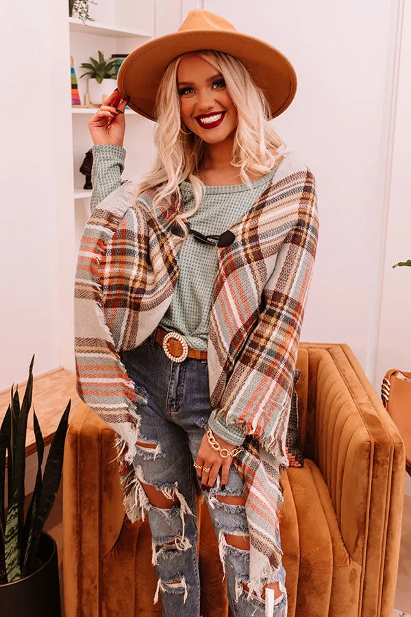 Infinitely Cozy Plaid Poncho In Grey