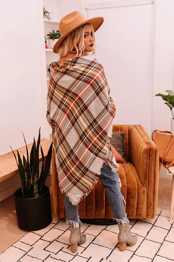 Infinitely Cozy Plaid Poncho In Grey