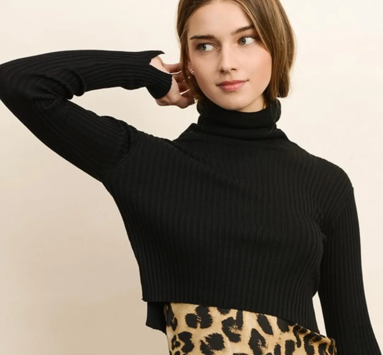 Isabella Crop Turtleneck - Black [S-L]