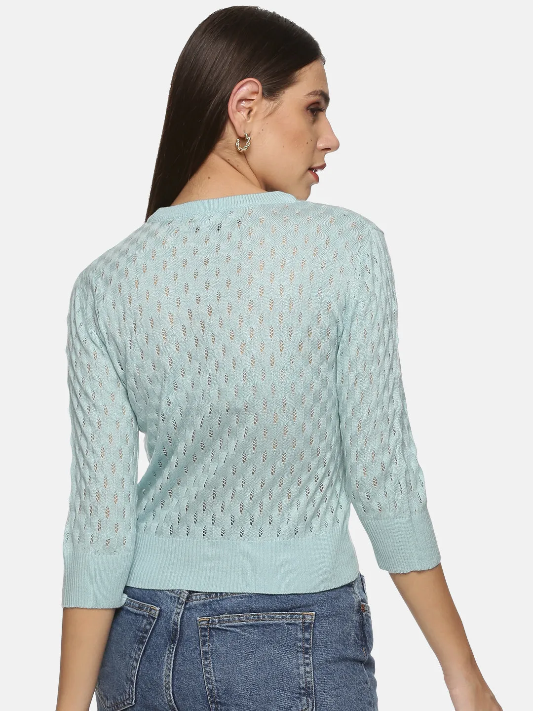 IS.U Blue Mesh Regular Length Sweater