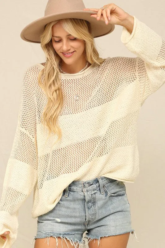 Ivory A Lightweight Ease To A Mixed Stitch Sweater