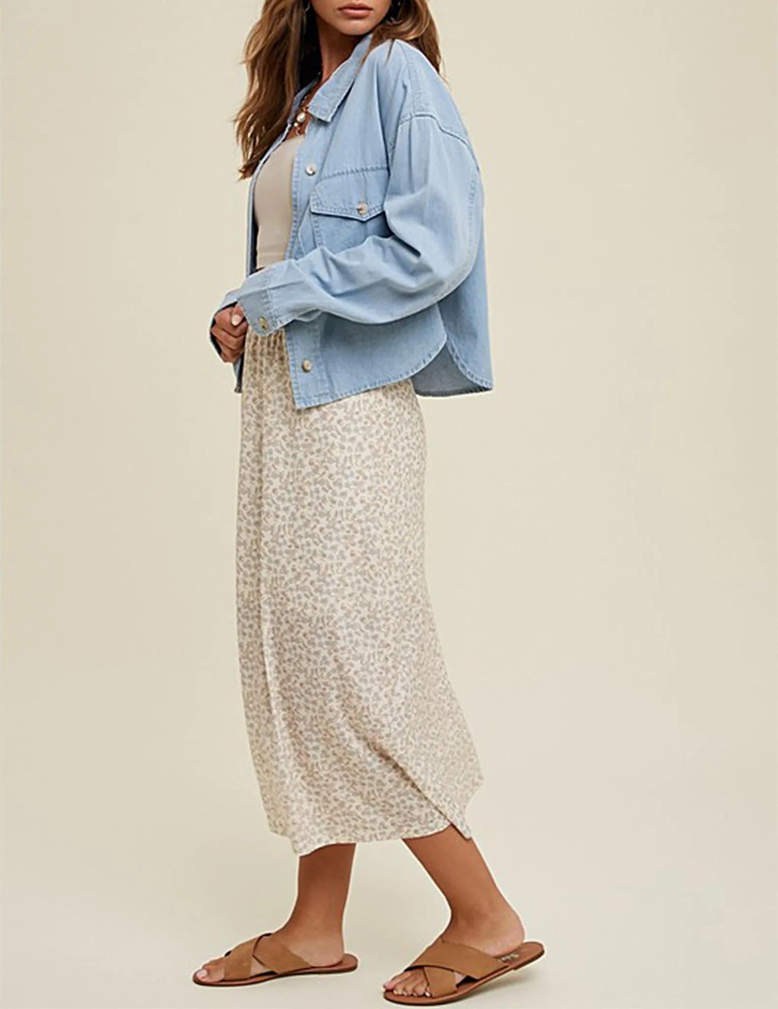 James Cropped Denim Button-Up Shirt