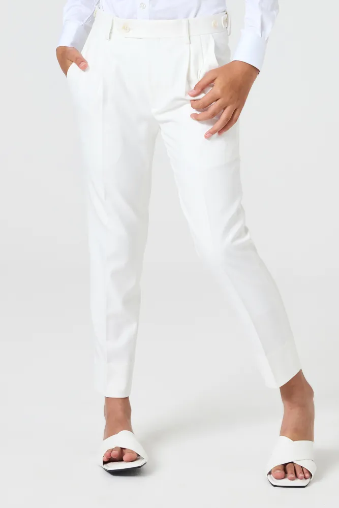 Jude Pleated Chino Pants - White Stretch