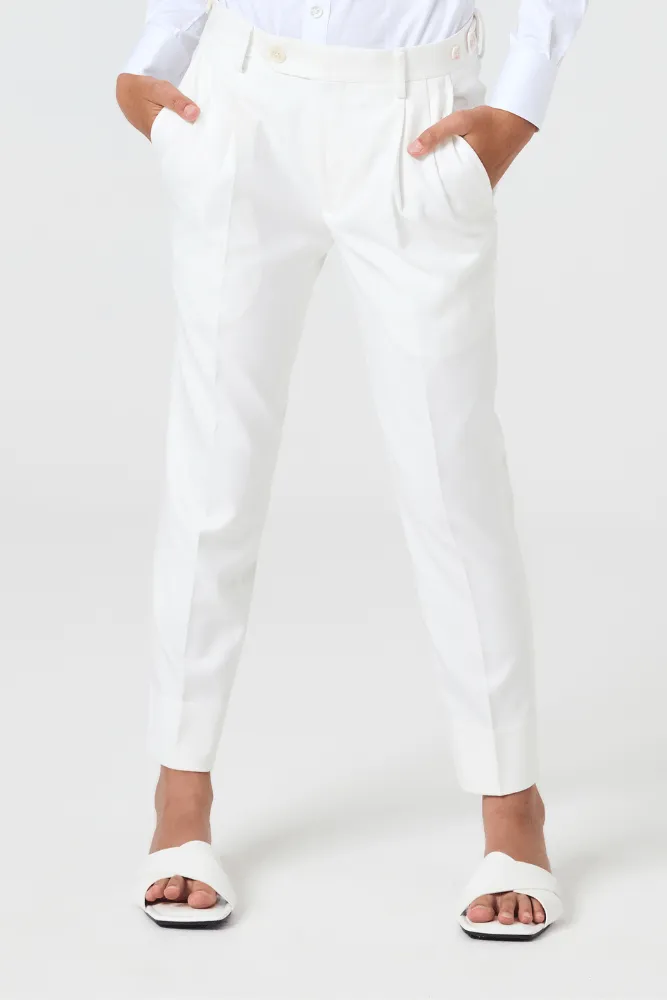 Jude Pleated Chino Pants - White Stretch