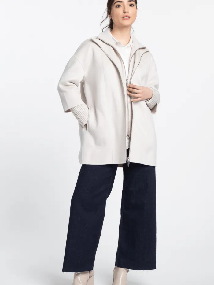 Kinross Wool and Cashmere Knit Insert Zip Mock Coat In Birch LFOJ3 - 269