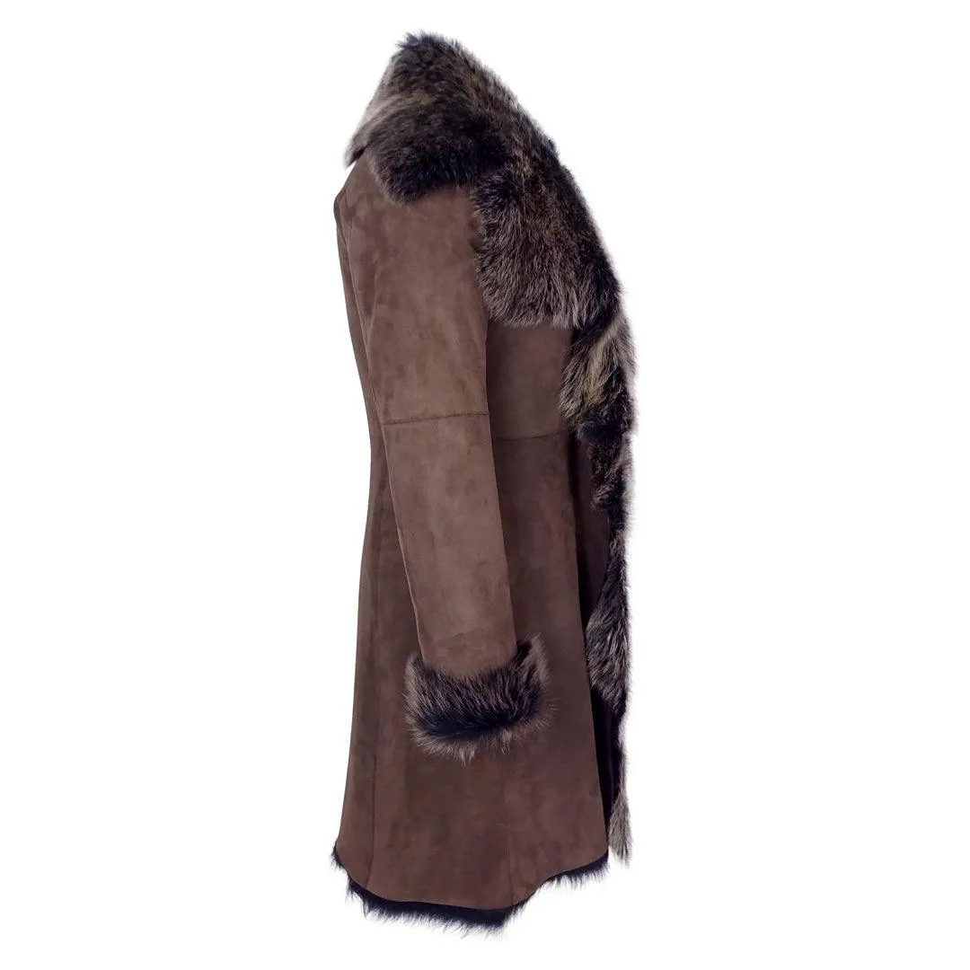 Ladies Women Gold Brown 3/4 Length Warm Luxury Toscana Sheepskin Coat