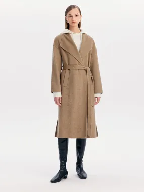 Lapel Wrapped Cashmere Women Coat