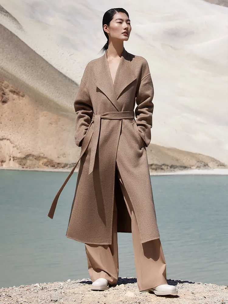 Lapel Wrapped Cashmere Women Coat