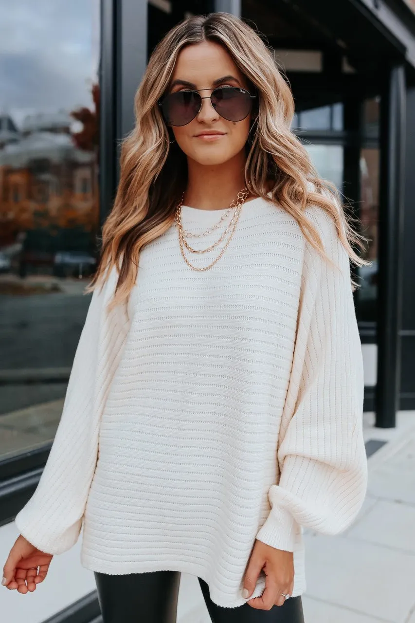 Latte Run Boatneck Dolman Ribbed Sweater - Cream