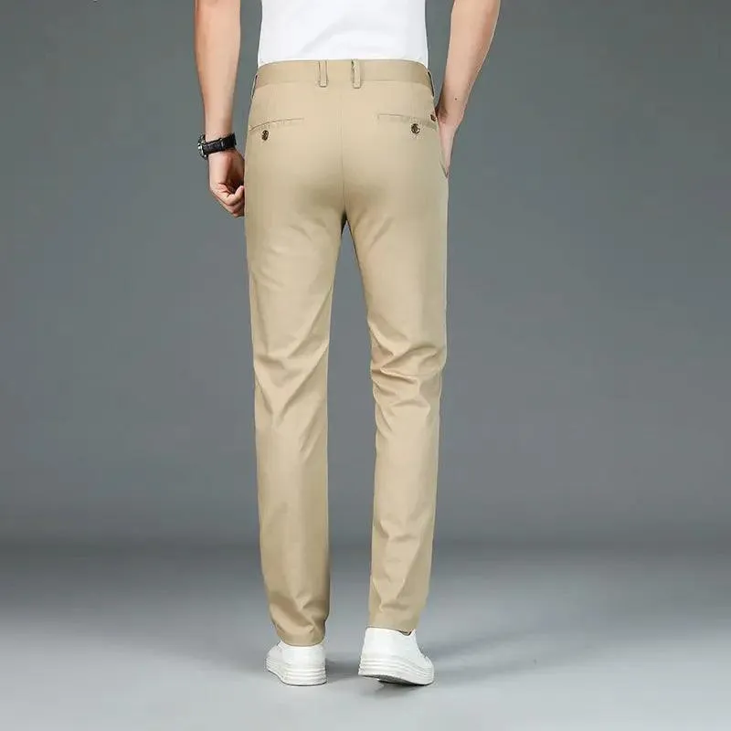 Men Casual Pants Straight | Summer Ice Silk Suit Pants