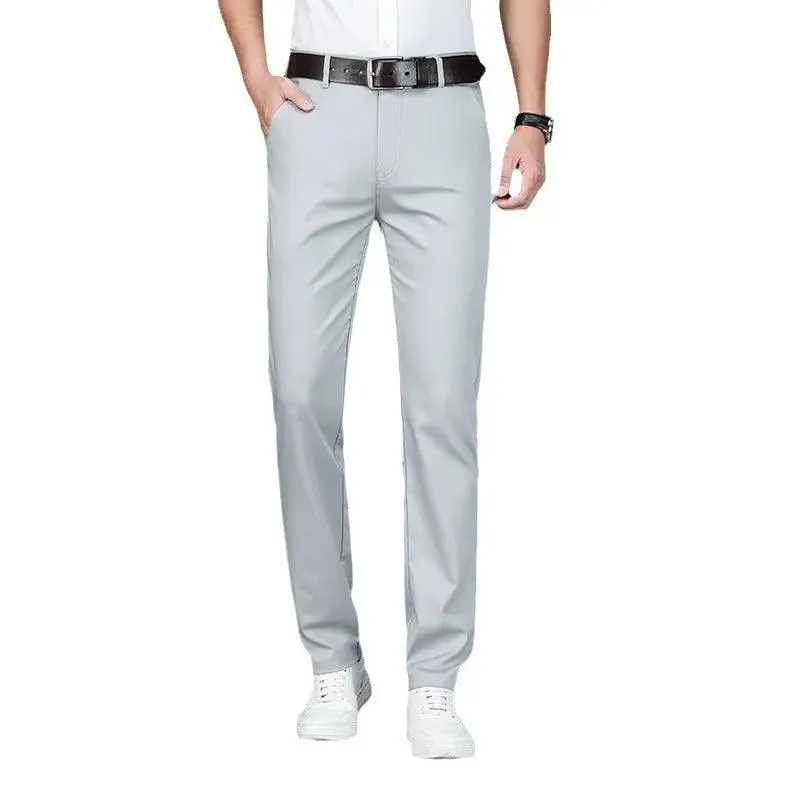 Men Casual Pants Straight | Summer Ice Silk Suit Pants