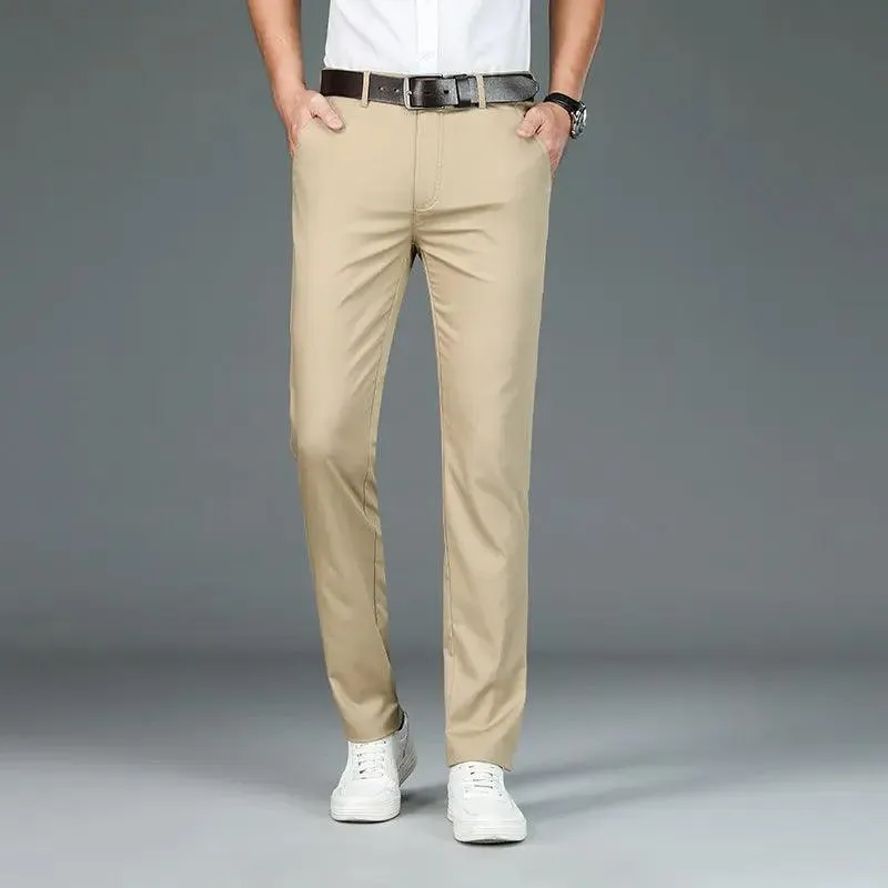 Men Casual Pants Straight | Summer Ice Silk Suit Pants