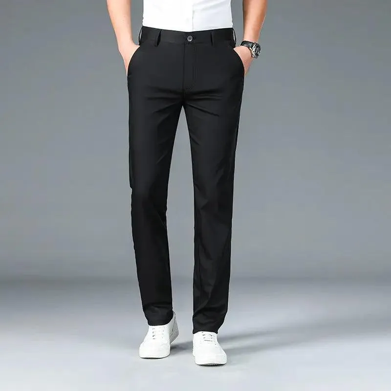 Men Casual Pants Straight | Summer Ice Silk Suit Pants