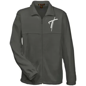 Mens Full-Zip Fleece, Embroidered Cross Long Sleeve Jacket