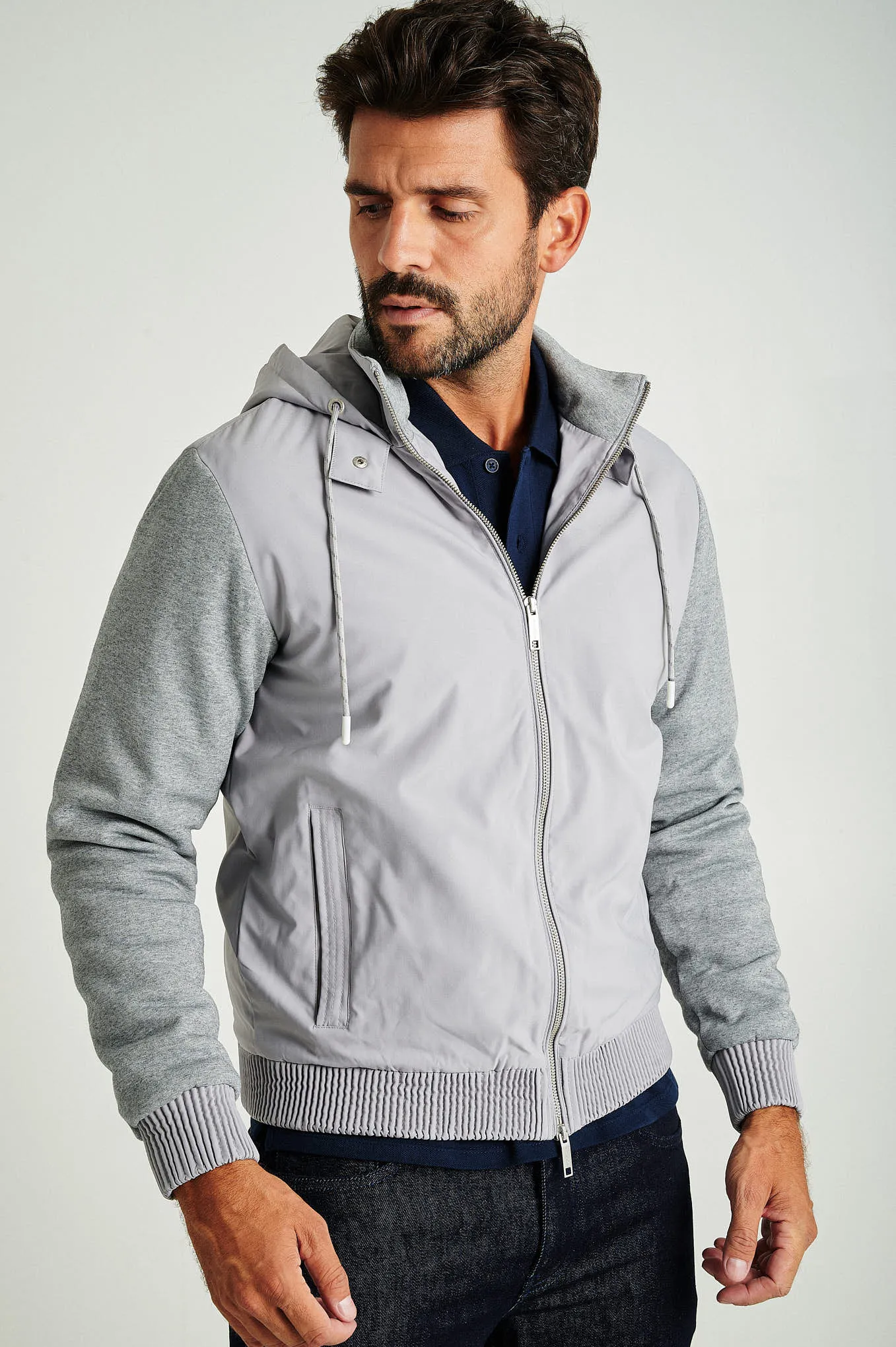 Men's hybrid zip-through hooded jacket