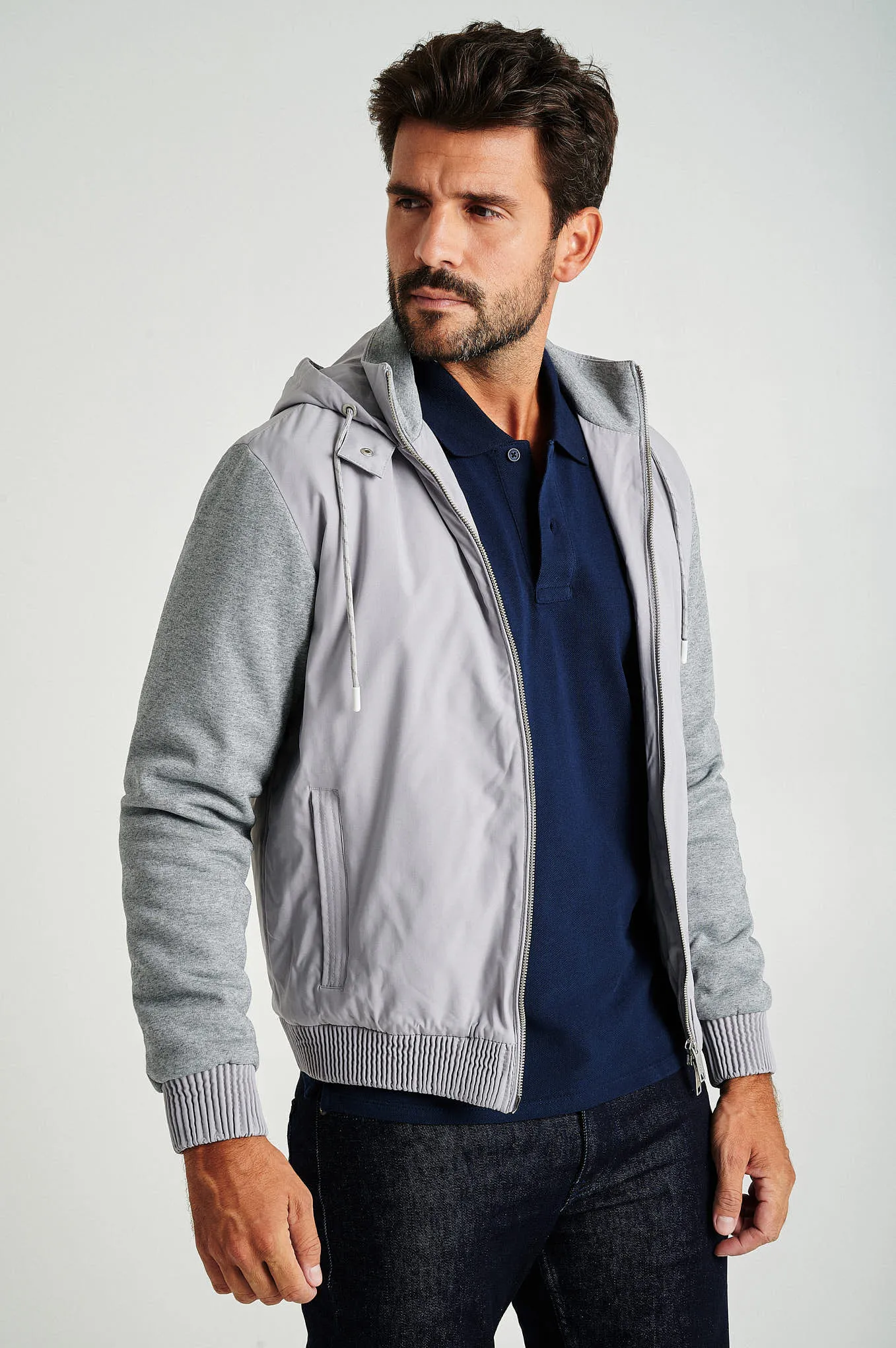 Men's hybrid zip-through hooded jacket