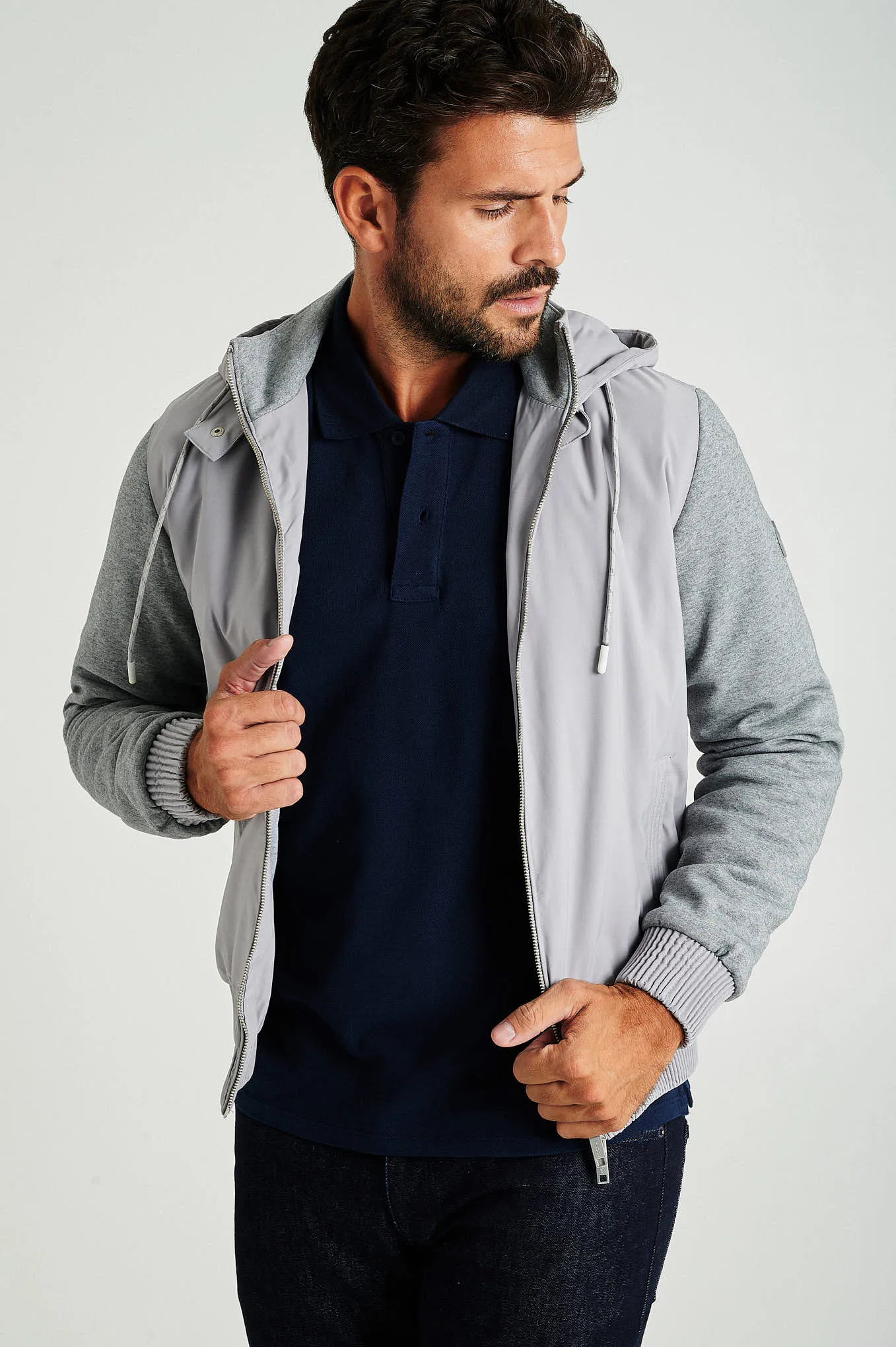 Men's hybrid zip-through hooded jacket