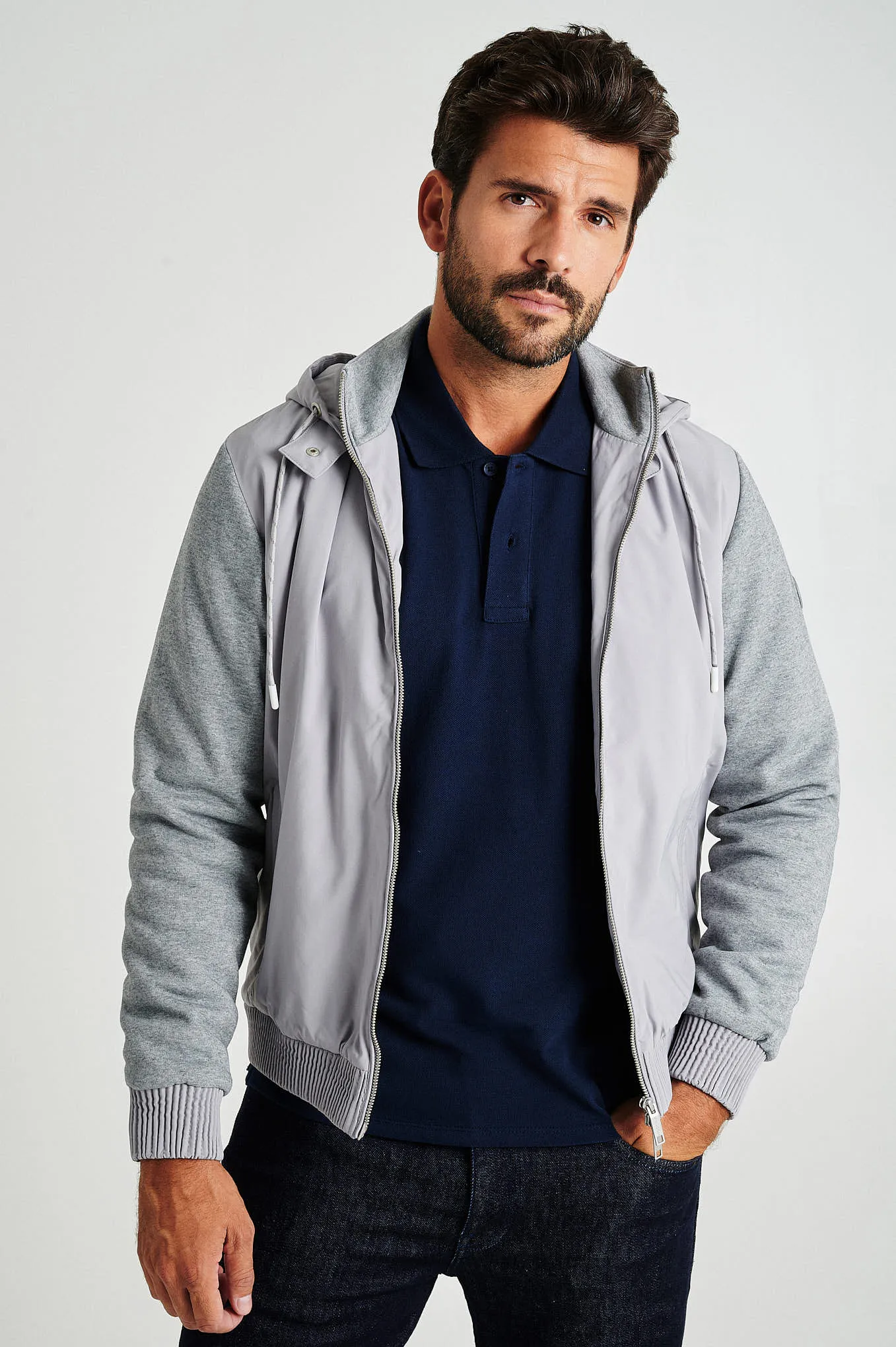 Men's hybrid zip-through hooded jacket