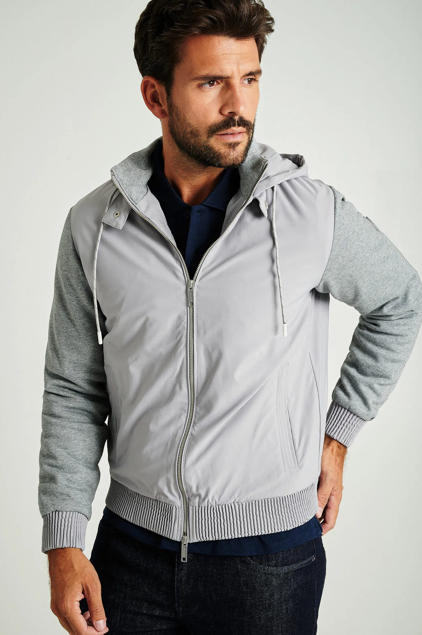 Men's hybrid zip-through hooded jacket