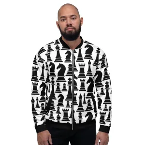 Mens Jacket - Black And White Chess Style Bomber Jacket