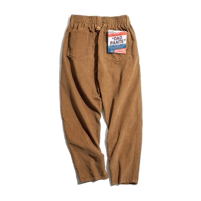 Men's Retro  Elastic Waist Corduroy Pants