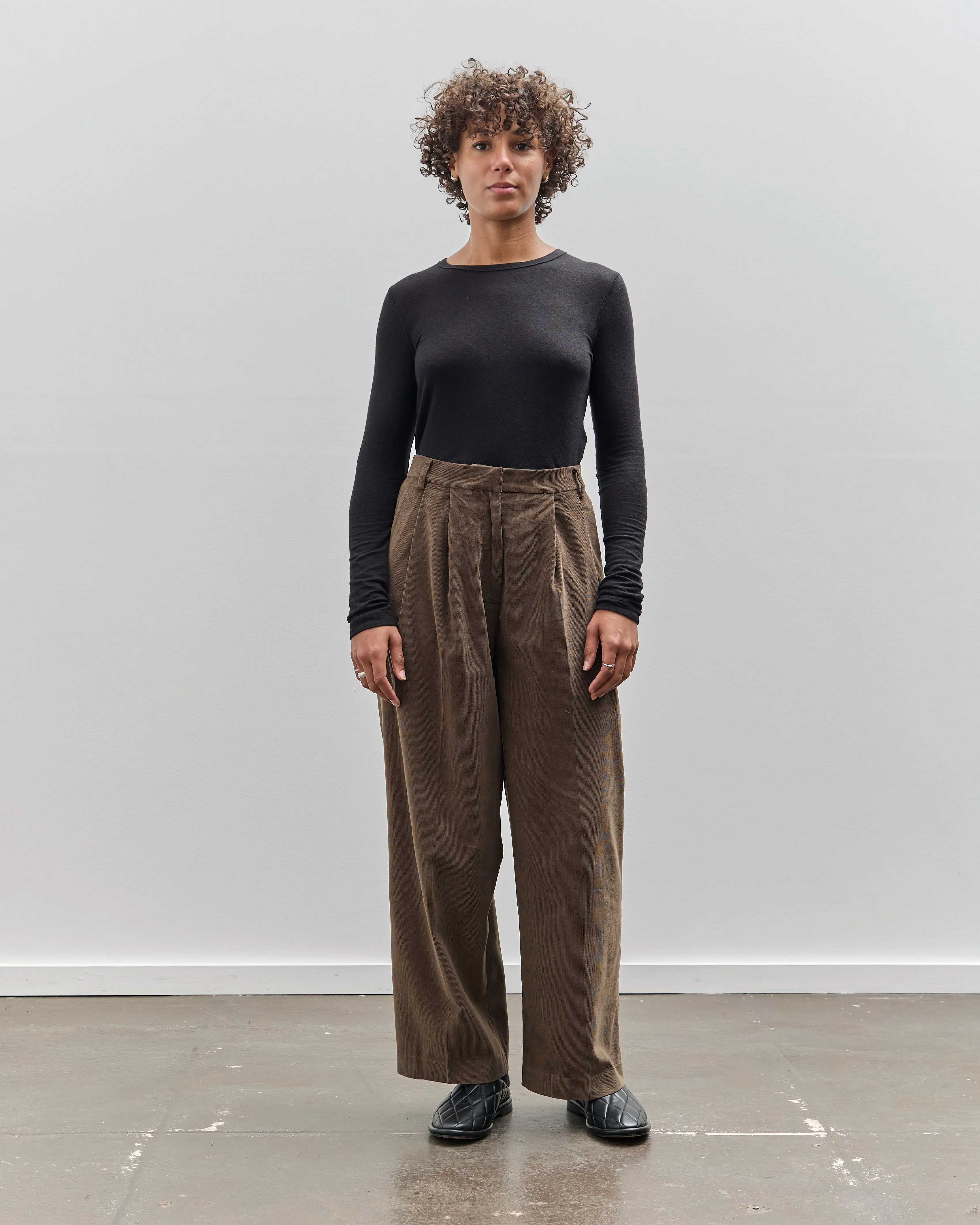 Mijeong Park Thin Cord Wide Leg Pants, Light Brown