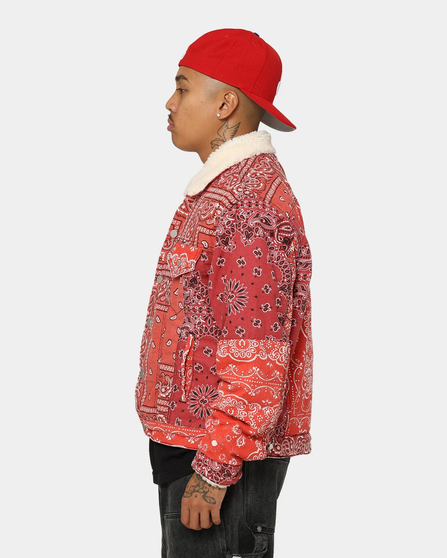 MNML Bandana Sherpa Trucker Jacket Red