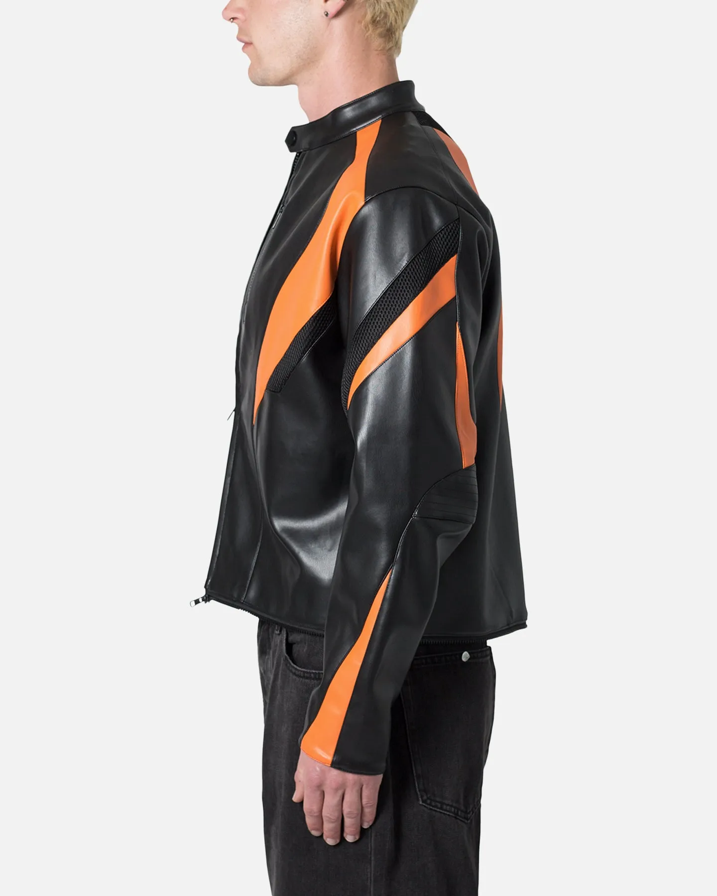 MNML Cropped Leather Race Jacket Black/Orange