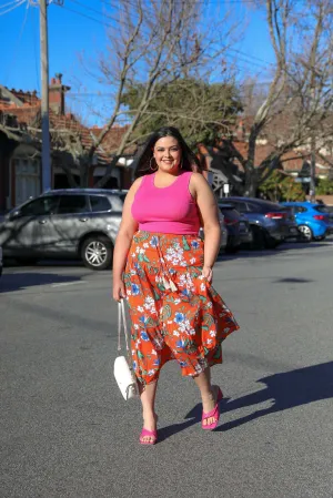 Monica Skirt - Orange Floral