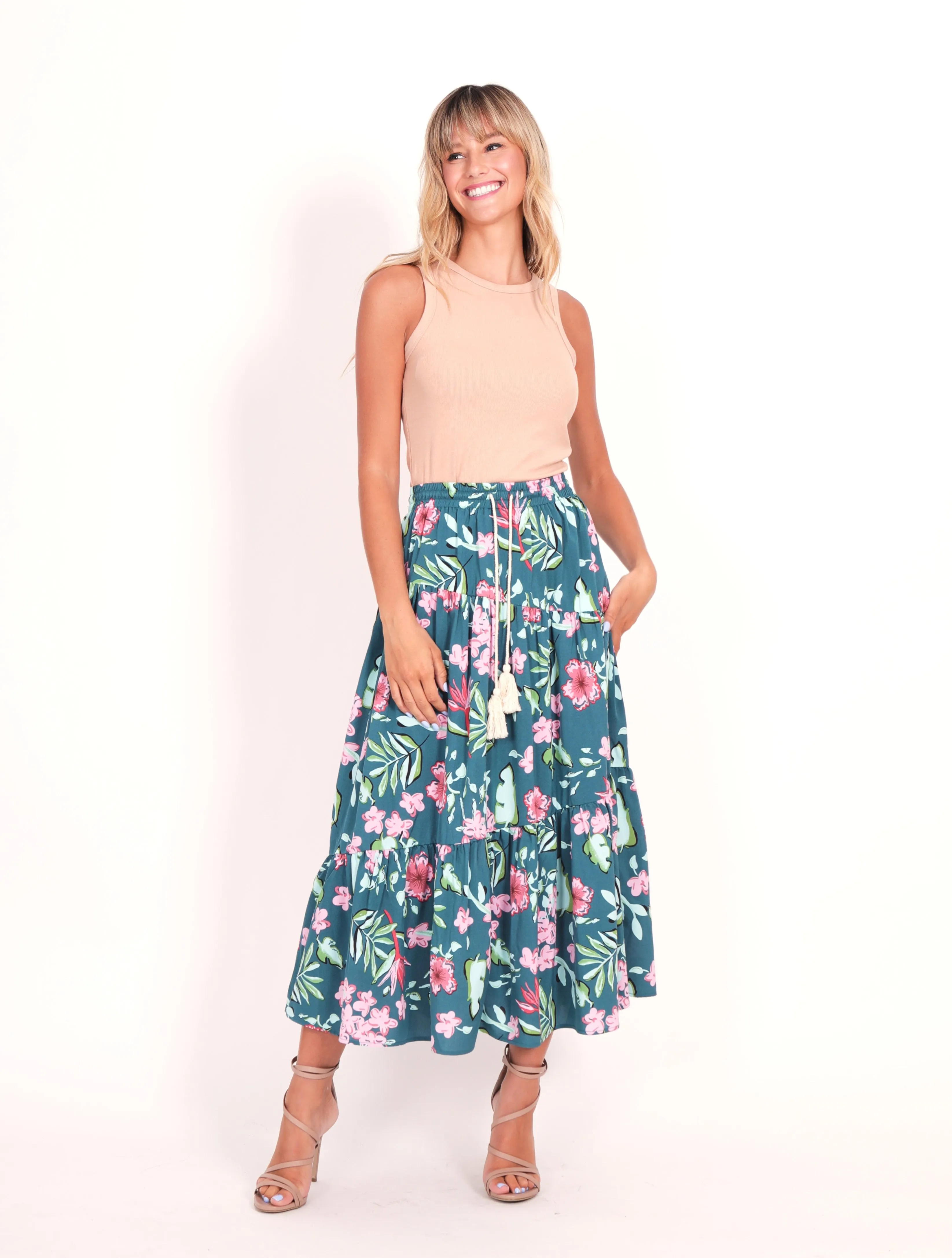 Monica Skirt - Teal Floral