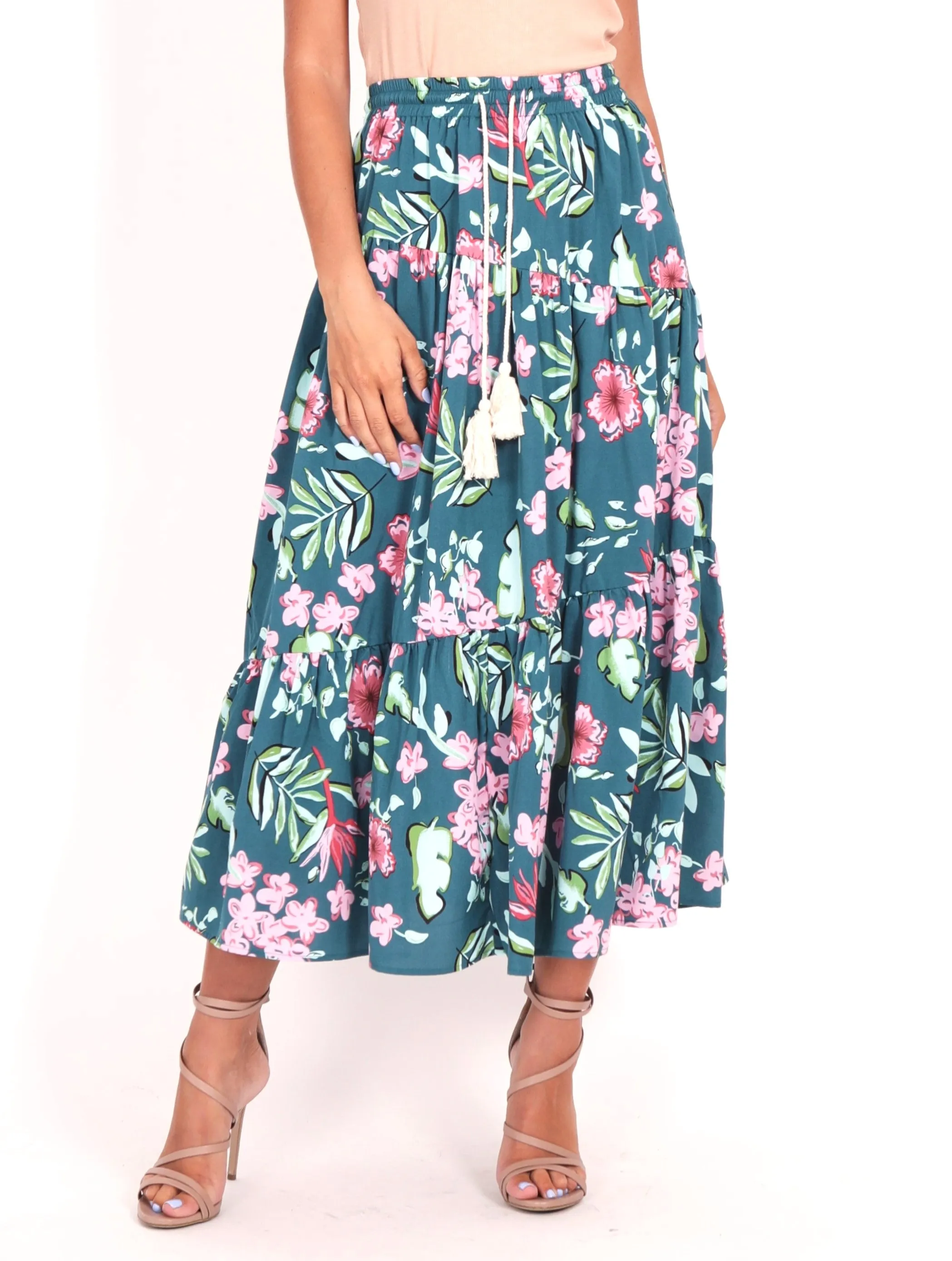 Monica Skirt - Teal Floral