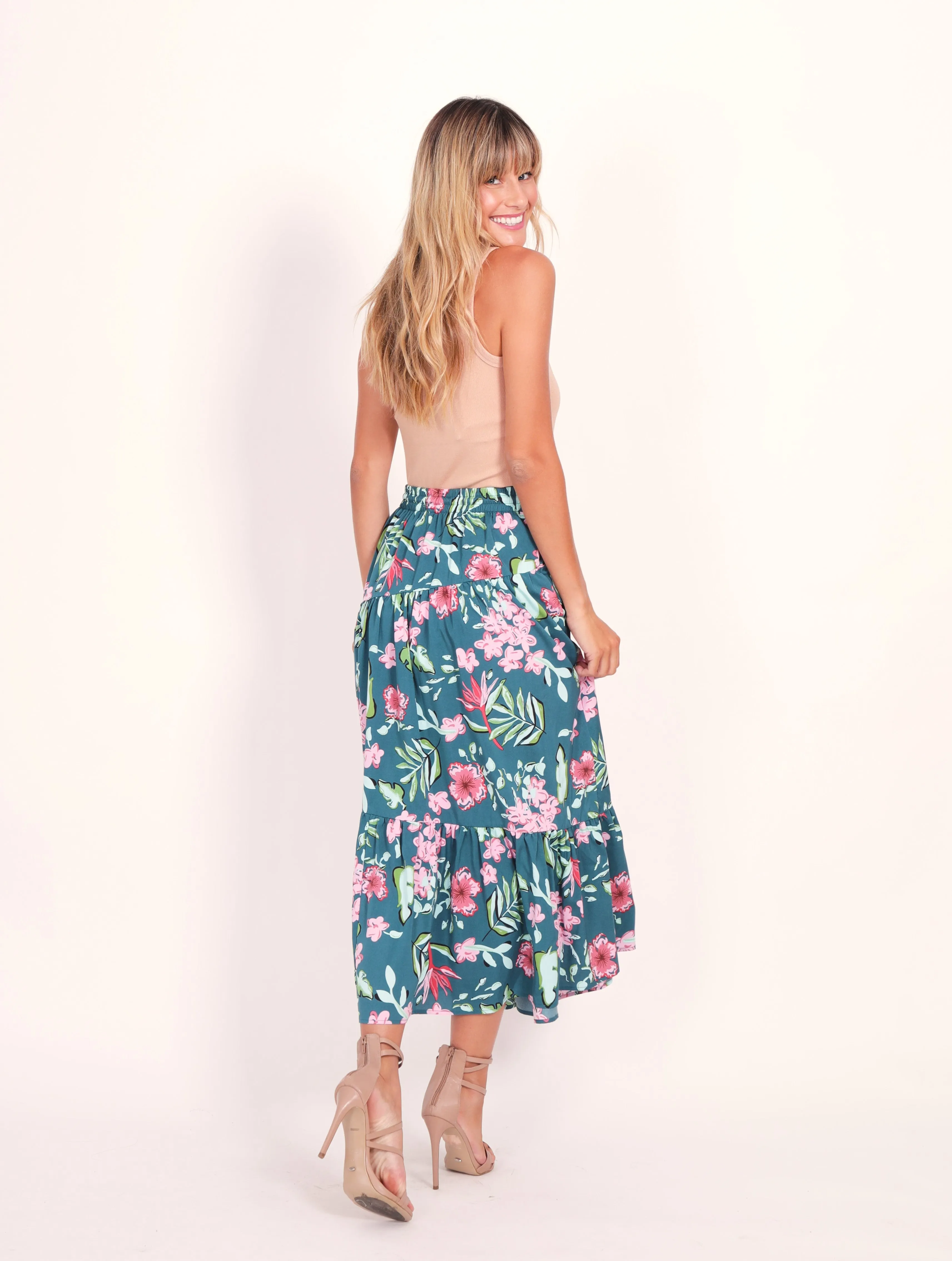 Monica Skirt - Teal Floral