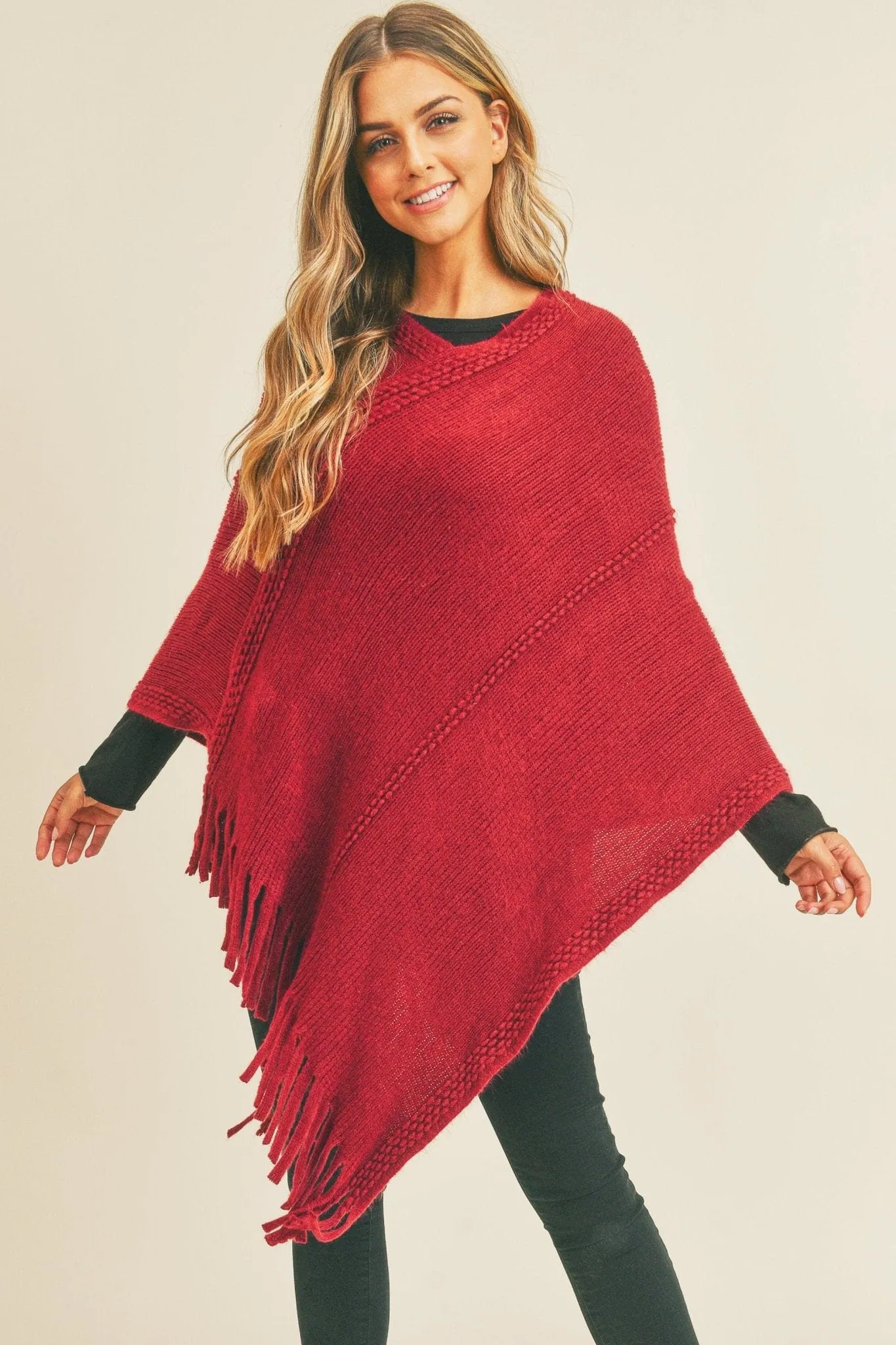 MS0272 Sandy Embossed Line Tassel Poncho