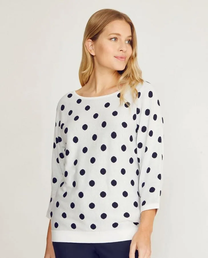 Navy and White Spot Batwing Sweater