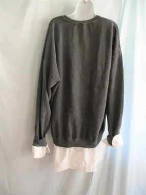 NEW FREE PEOPLE TRICIA FIX SWEATSHIRT BUILT IN SHIRT 2 in 1 L BLACK WHITE