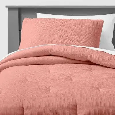 New - Twin Seersucker Comforter Set Rose Pink - Pillowfort