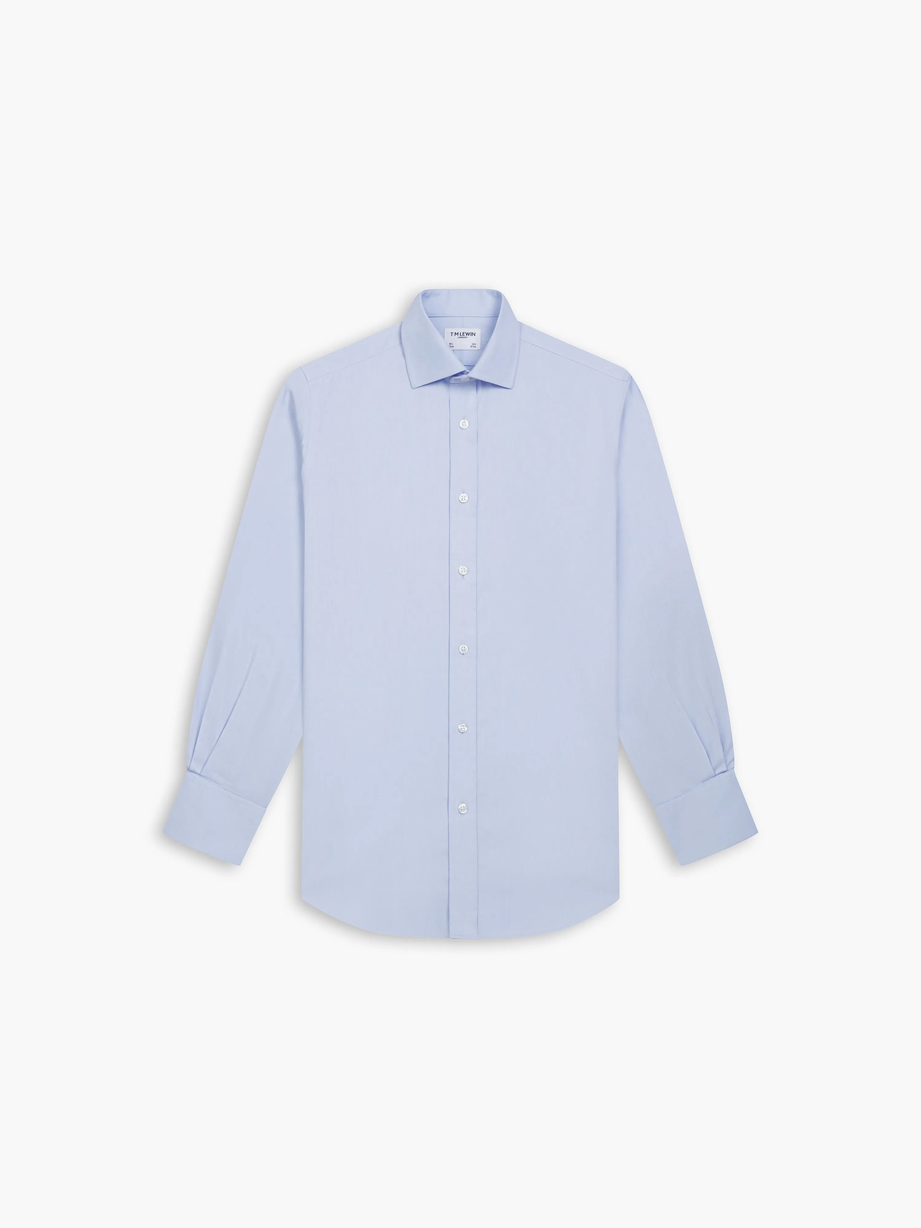 Non-Iron Light Blue Twill Fitted Double Cuff Classic Collar Shirt