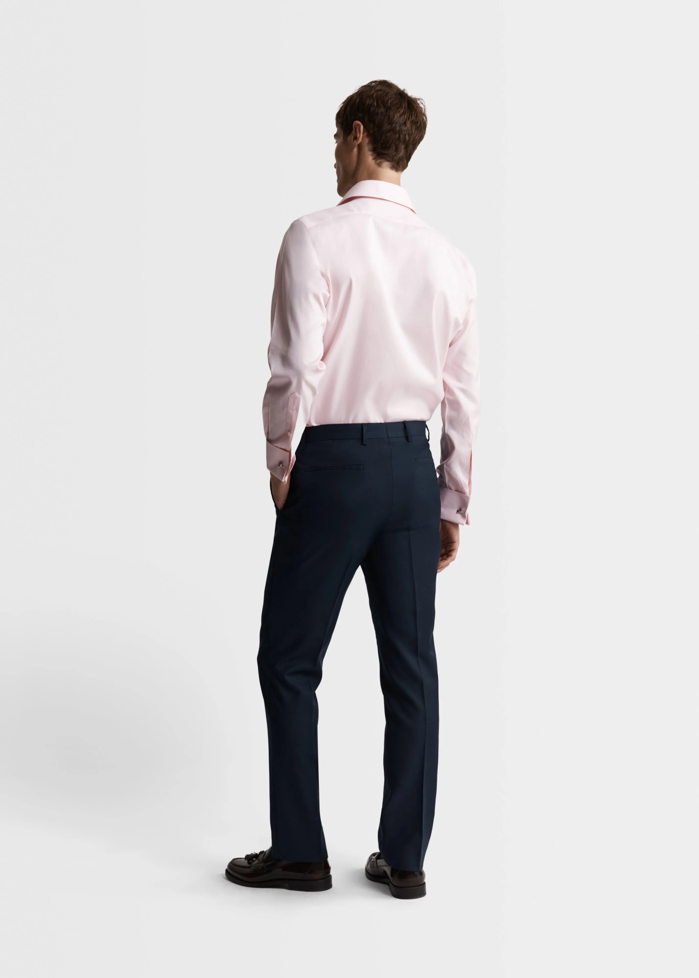 Non-Iron Pink Twill Fitted Double Cuff Classic Collar Shirt