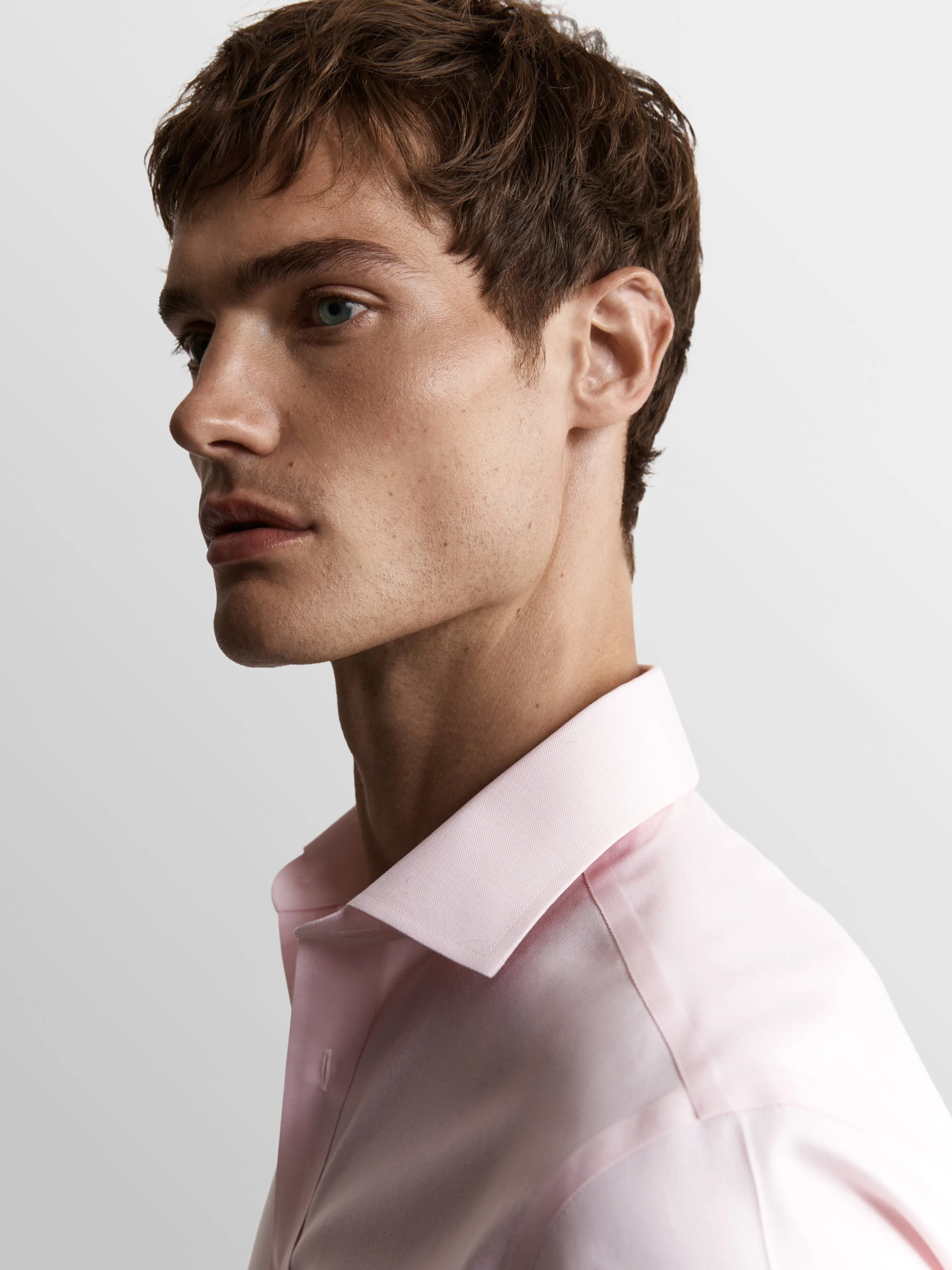 Non-Iron Pink Twill Fitted Double Cuff Classic Collar Shirt