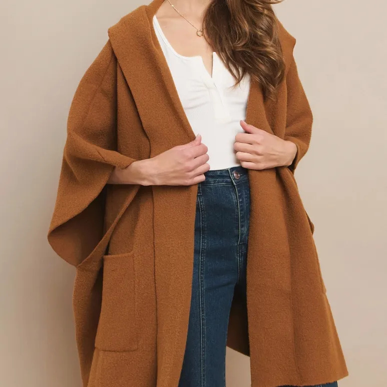 Oh So Warm Oversized Soft Knit Hooded Poncho Coat