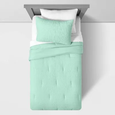 Open Box Twin Seersucker Comforter Set Mint - Pillowfort