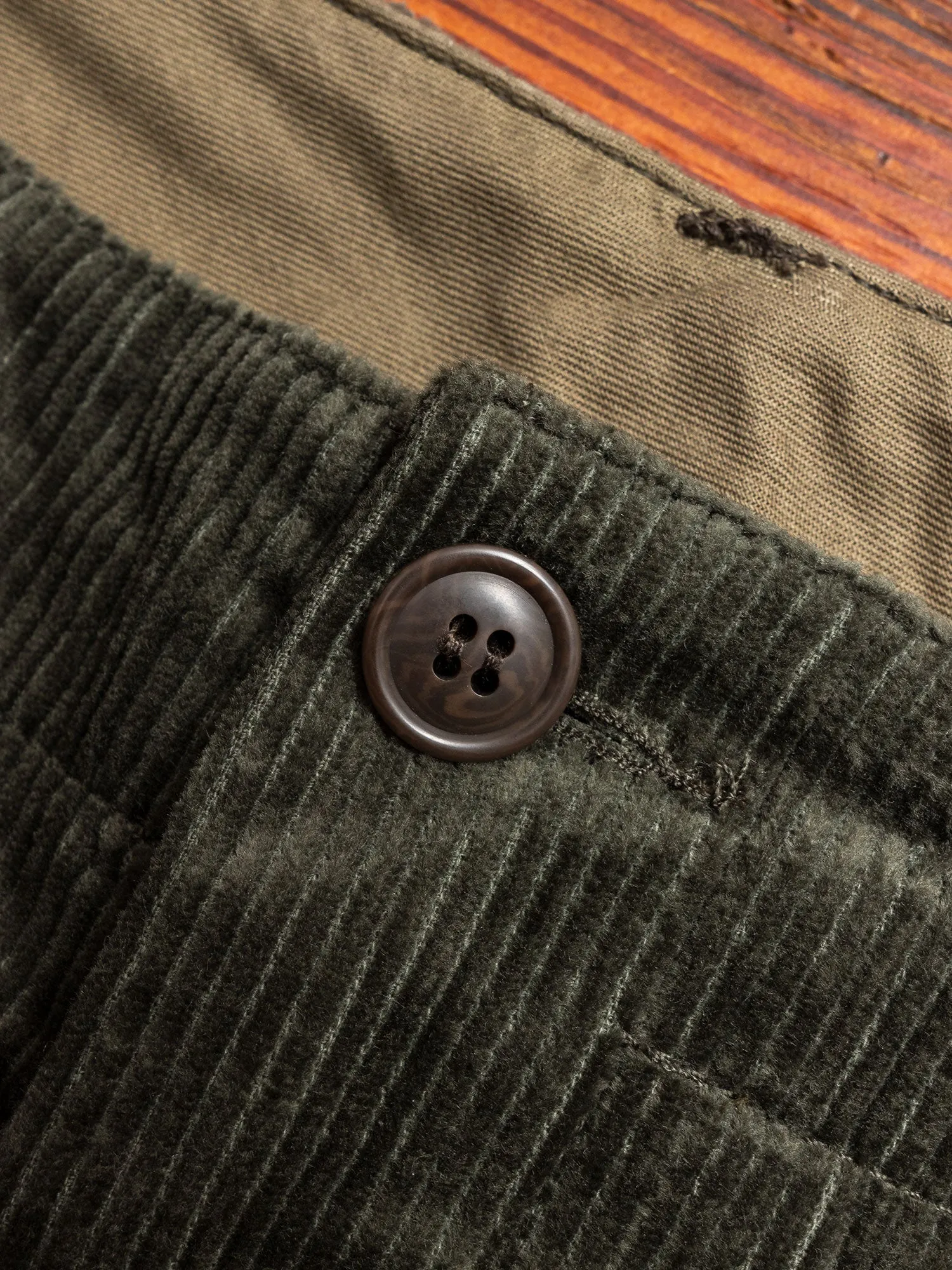 Patchwork Military Trousers in Khaki Corduroy