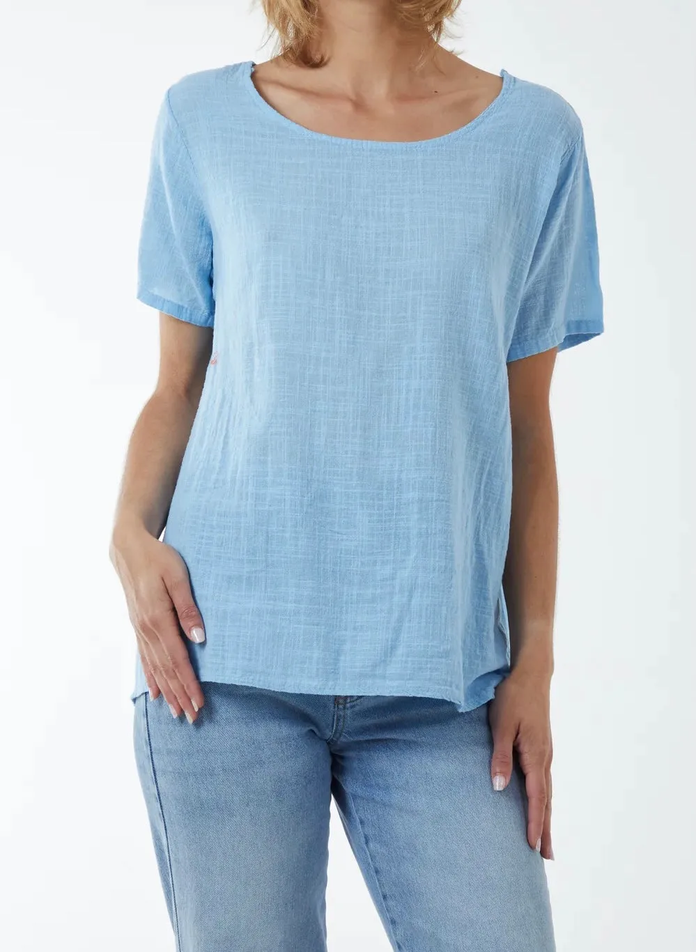 Plain Cotton Round Neck Button Back Top (3 Colours)