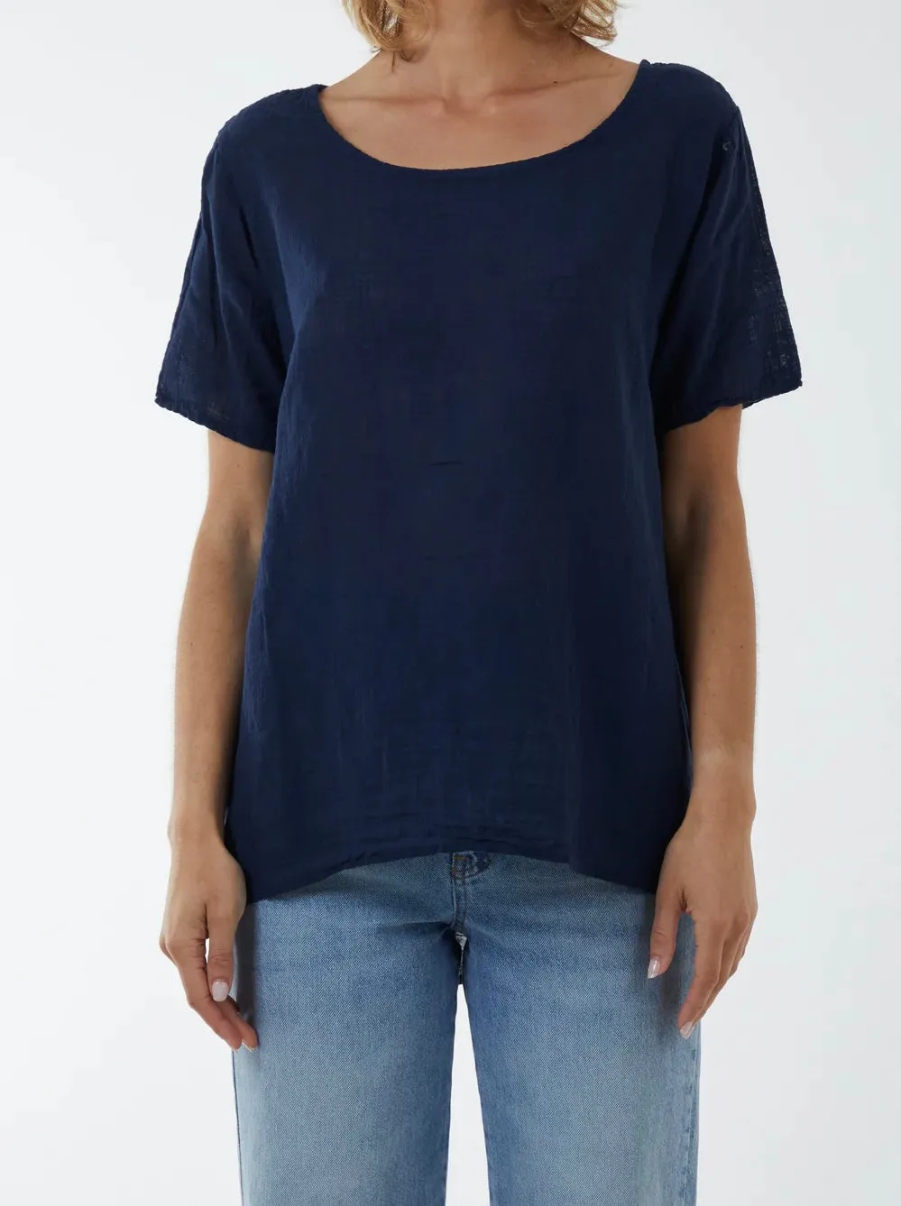 Plain Cotton Round Neck Button Back Top (3 Colours)