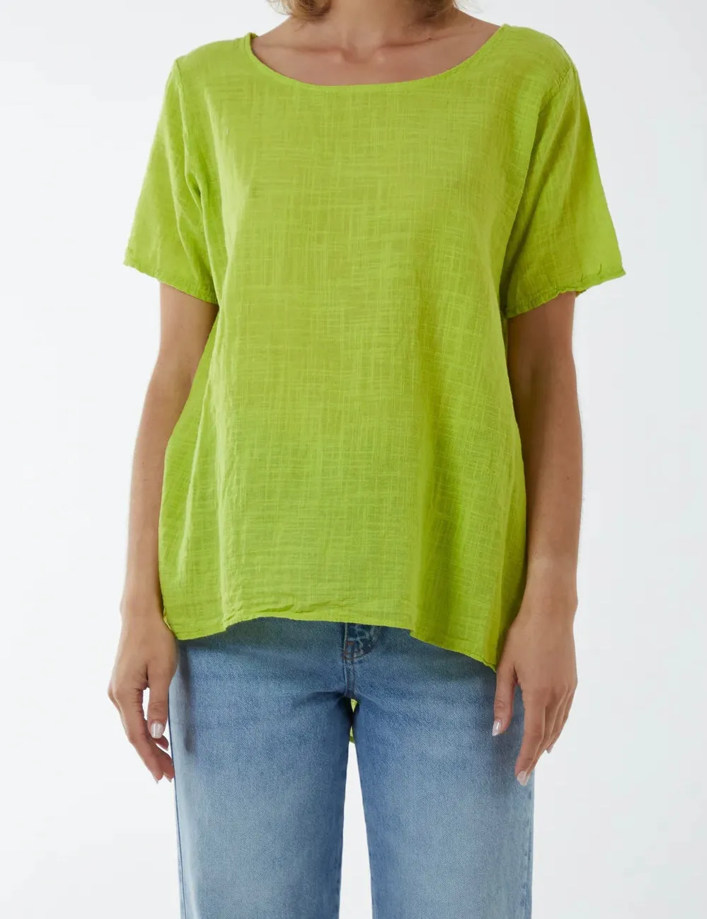 Plain Cotton Round Neck Button Back Top (3 Colours)